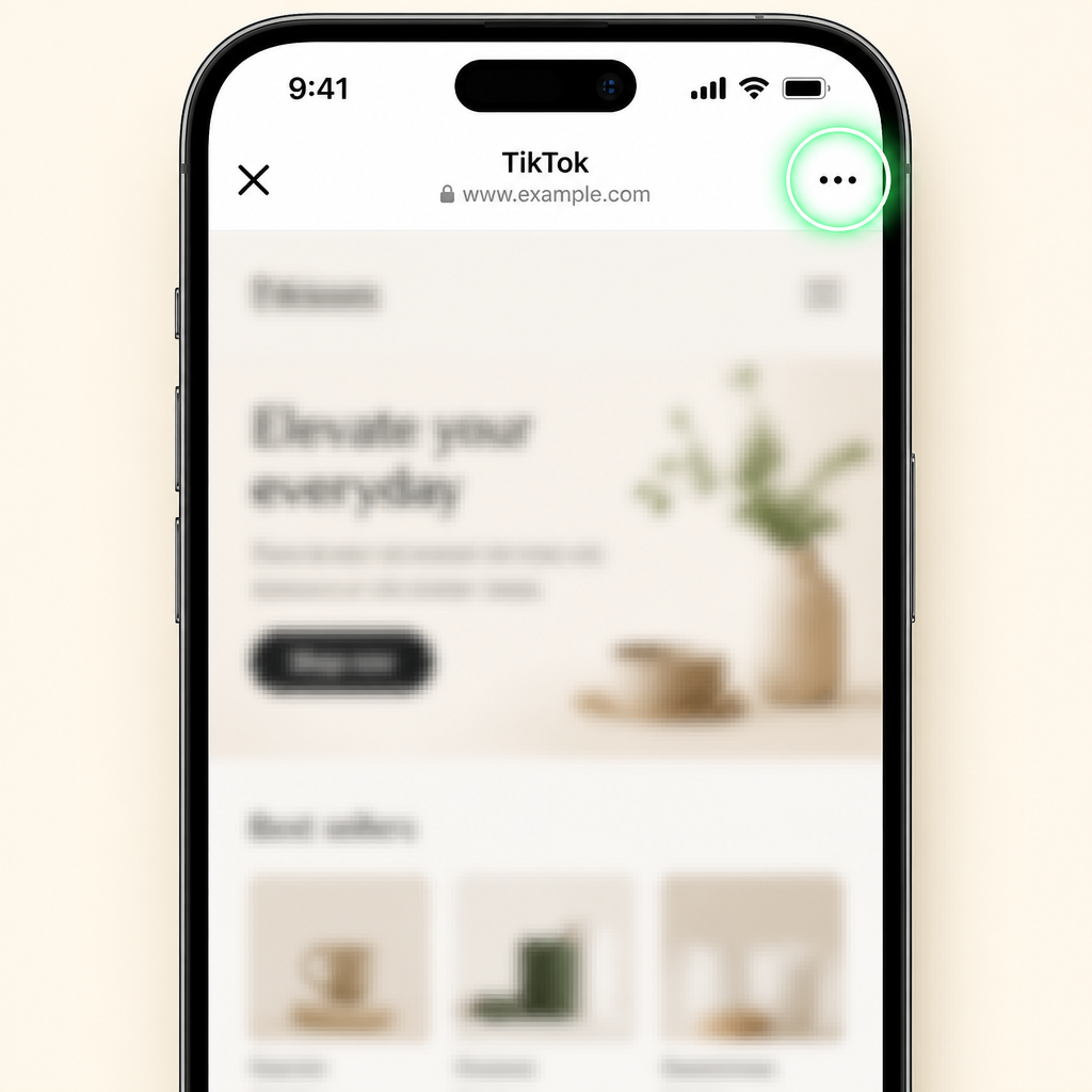 Screenshot highlighting the three-dot menu in a mobile in-app browser