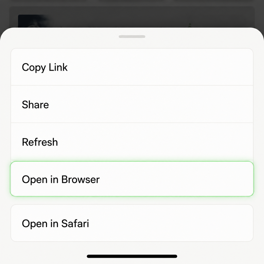 Screenshot highlighting the Open in Browser option